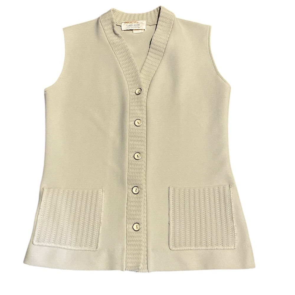 Poly Purl by Hedy Knits vintage sleeveless button Front Knit Vest in Light Beige